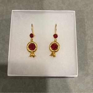 Gold and Red Garnet Pomegranate Earrings
